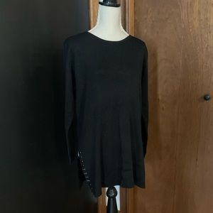 Long Black Sweater with Gem Accents